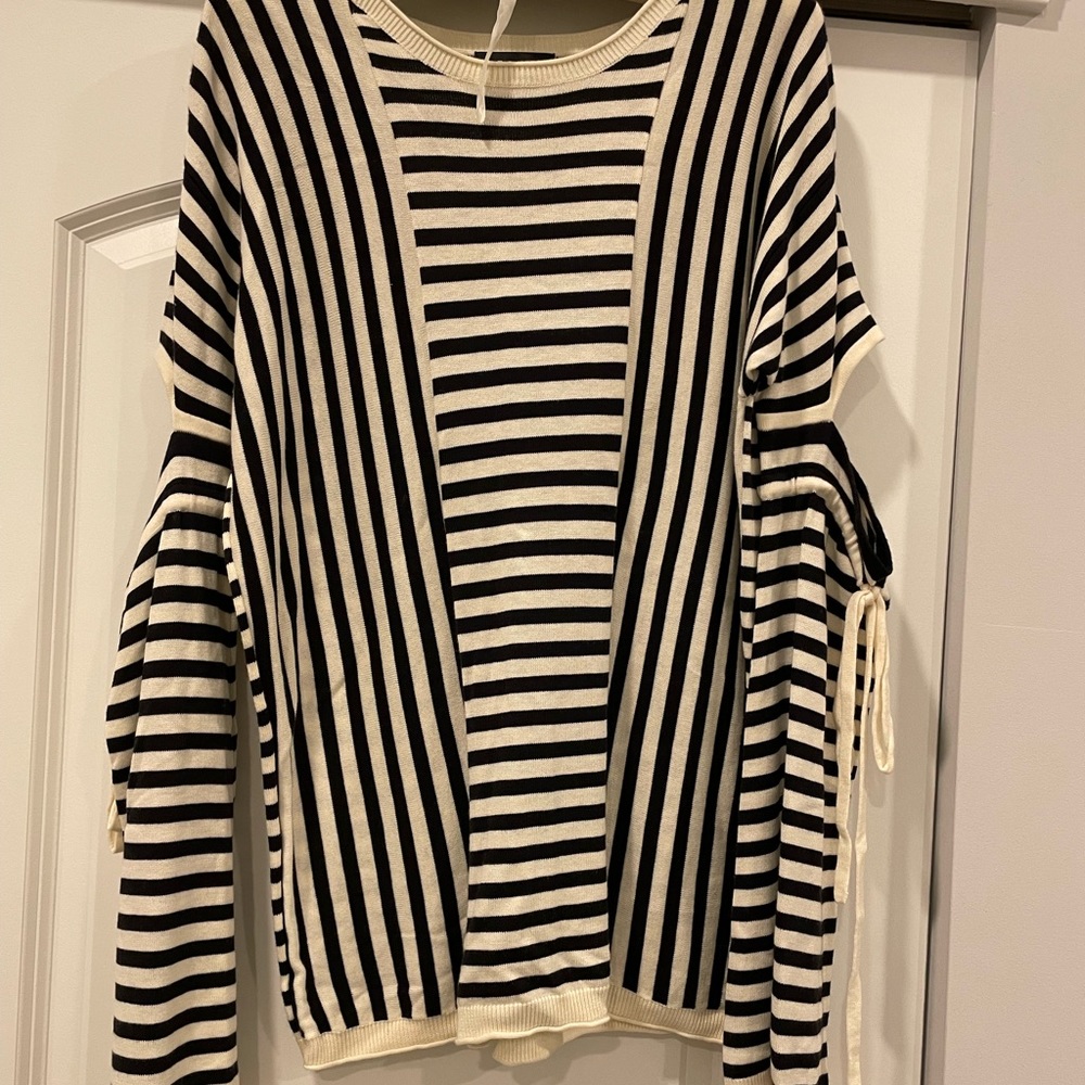 Trouve Cream and Black Striped Sweater with Open Elbows